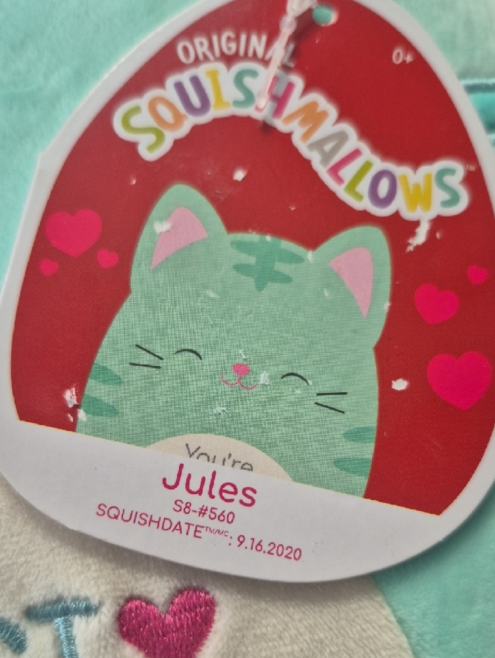 NWT Squishmallows Jules Cat Plush - Aqua with Cream Belly You're PURRFECT - Picture 2 of 5